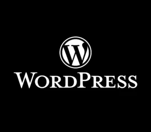 WordPress Logo in white letters on black background - used here to symbolize the topic (WordPress) and graphically represent the WordPress topic