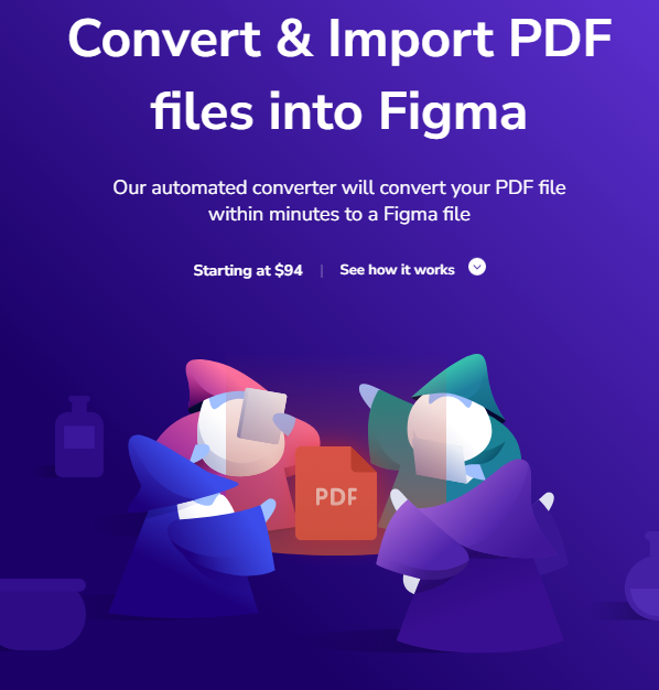 Colorful modern graphic, text reads: "Convert and Import PDF files into Figma!"