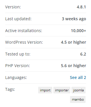 FG Joomla to WordPress plugin stats