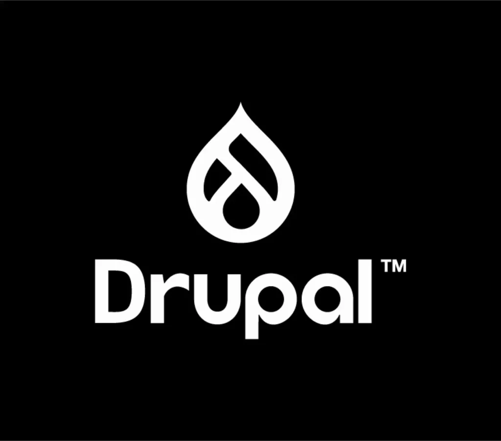 Drupal icon - white text on black background - TM Drupal