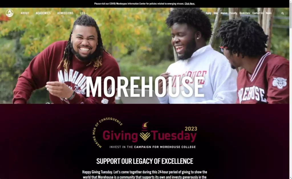 This is the redesigned homepage for Morehouse College.