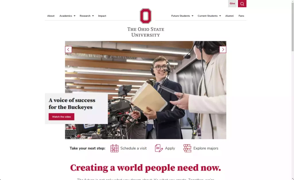 Homepage design used by Ohio State University in 2023/24. 