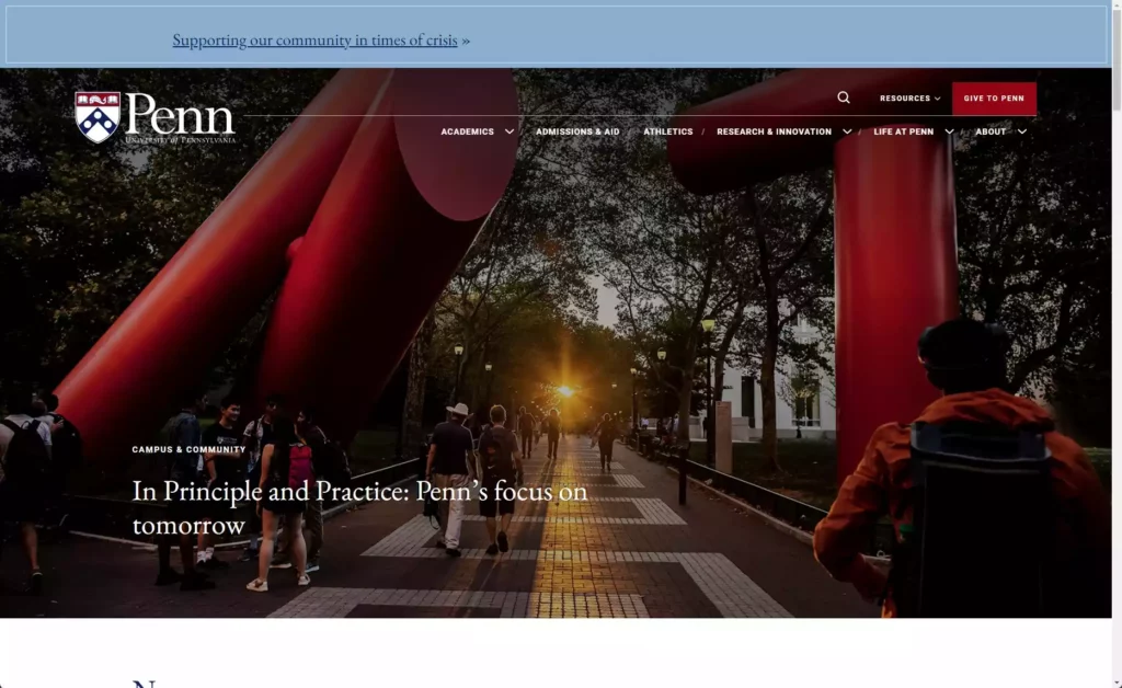 The new homepage at U Penn after a minor redesign in mid-2023.