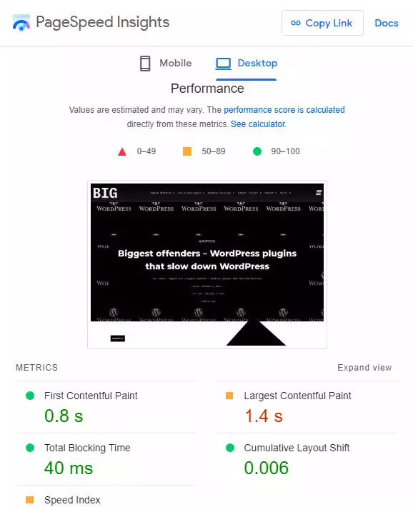 Page Speed Insights, by Google, shows the overall site performance of your website and general site health